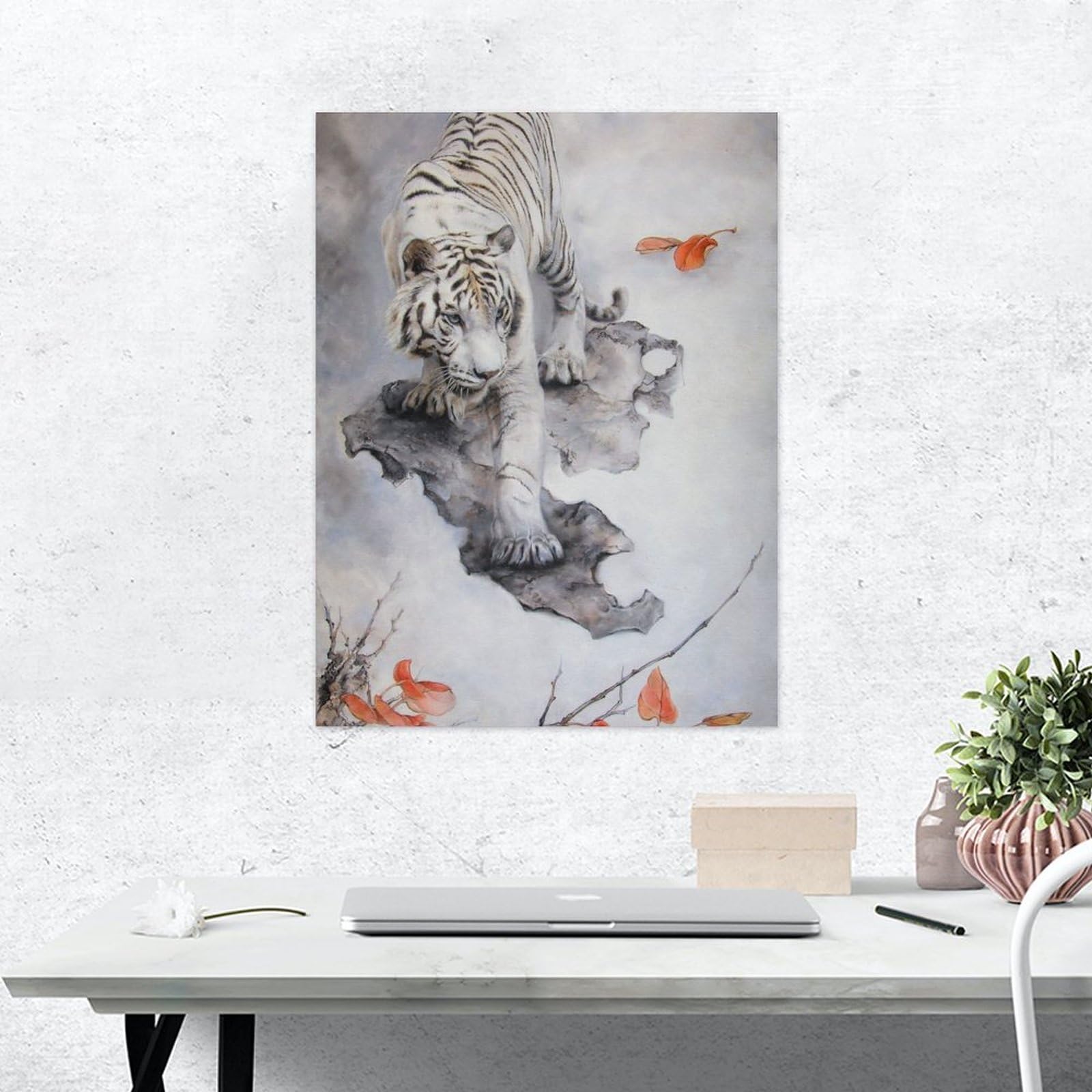 Amazon.co.jp: 絵画 秋の木と白虎の絵インテリア 絵画 動物の絵