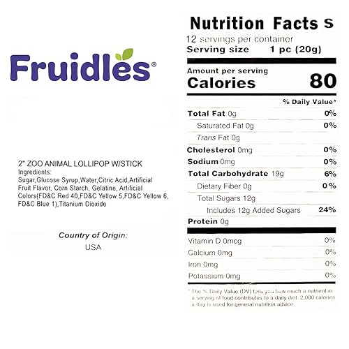 Miniatura 9 de Zoo - Chupones de piruletas de animales, sin grasa, envueltos individualmente con palitos (paquete de 24)