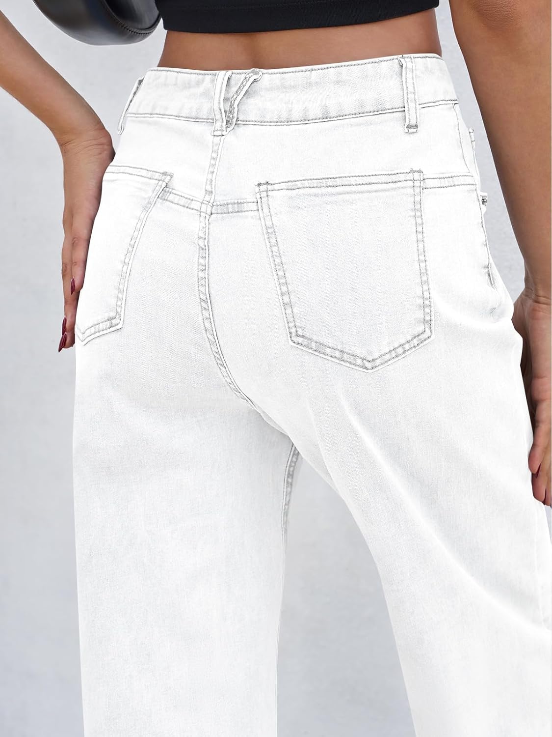 Cicy Bell Womens Baggy Horseshoe Jeans Boyfriend Wide Leg Vintage Mid Rise Cropped Denim Pants - Image 3