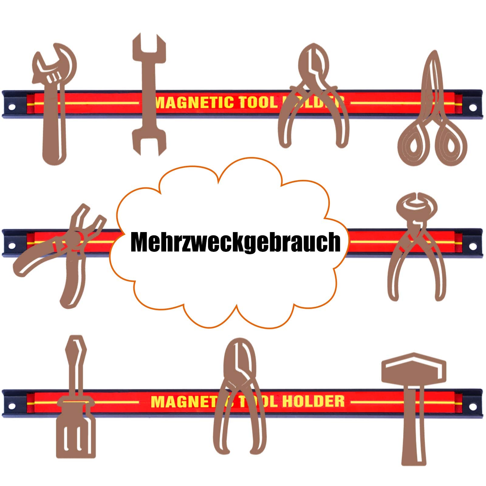 RELAX4LIFE 6x Magnetleiste Werkzeug 46 cm MAX 60 kg Magnetschiene Magnetisch Werkzeugleiste Werkzeughalter Wand inkl. Montagematerial Magnethalter für Werkstatt Garage Büro Werkzeug Halterung Stahl