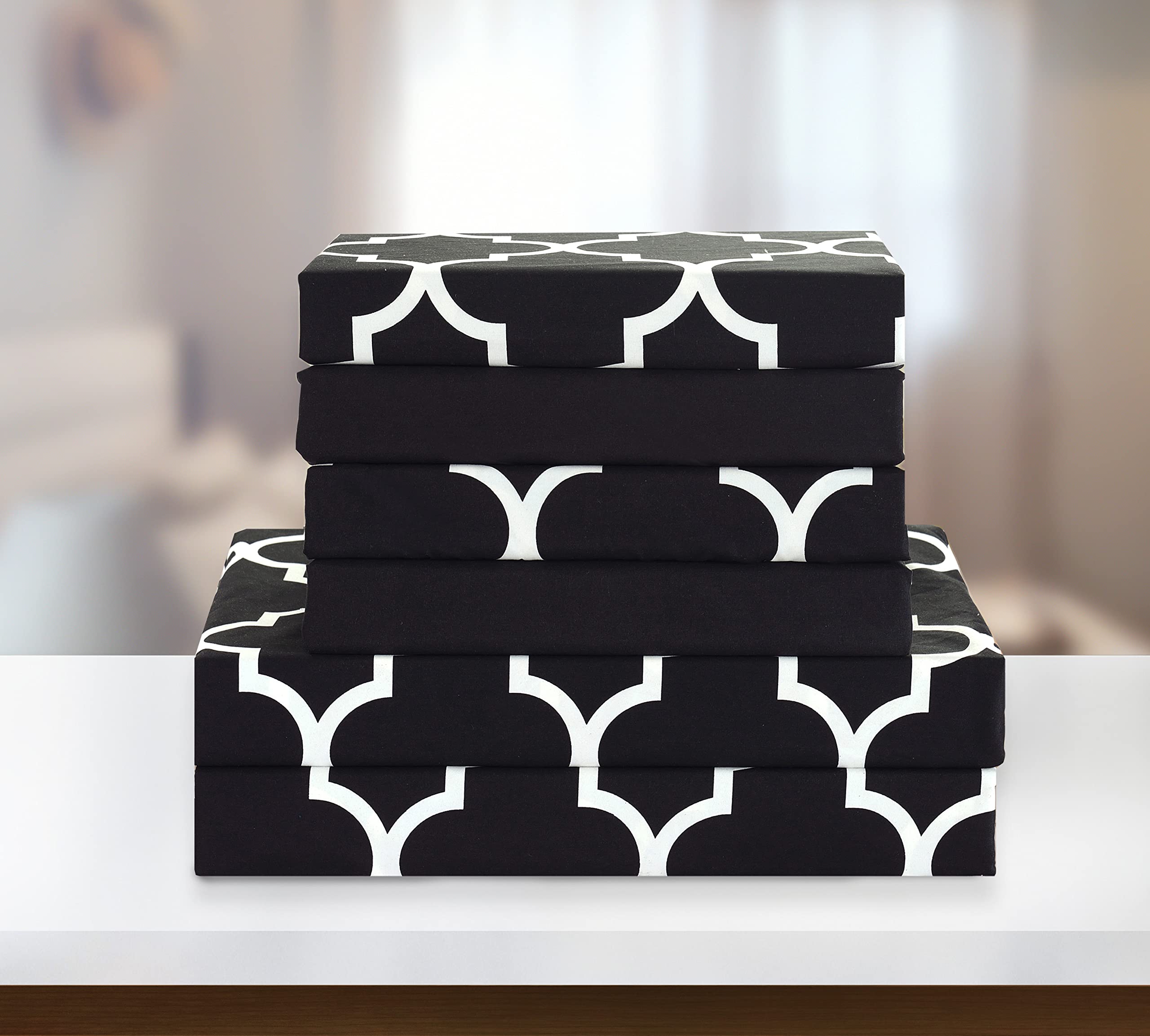 Elegant Comfort Juego de sábanas de 6 piezas con estampado de enrejado marroquí, súper acogedor, resistente a la decoloración y a las arrugas, microfibra de calidad de hotel 1500, sábana bajera