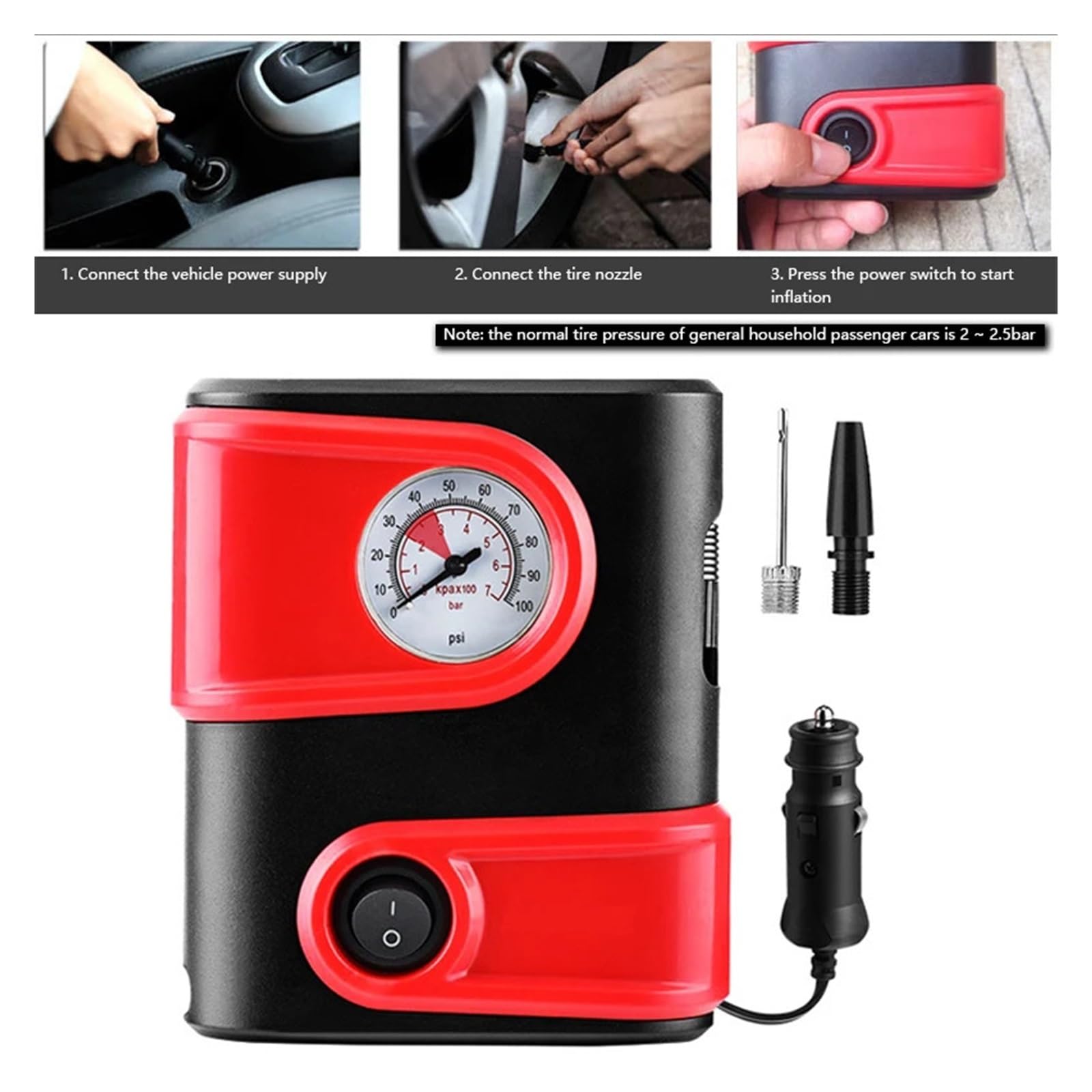 Mini Mała Sprężarka Powietrza Samochodowa Nadmuchiwana Pompa Manometryczna DC 12V 100PSI Przenośna Pompka Do Opon Inflator Rowerów Samochodowych Motocykle Natychmiastowa Inflacja