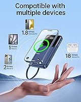 Vista 3 de Portable Charger with Built in Cable - Power Bank Fast Charging USB C LED Display 10000mah Battery Pack 5 Outputs & 3 Inputs for Travel Essentials