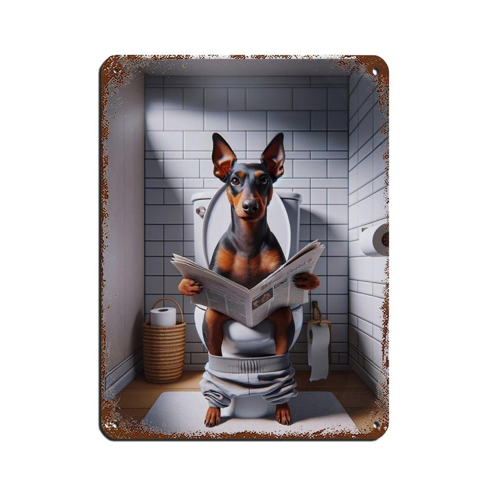 Lxwnze 30L X 40W Cm Manchester Terrier, Funny Bathroom Decor Tin Sign Vintage Metal Pub Club Cafe Bar Home Wall Art Decoration Poster Retro 12X16inch(30X40cm)