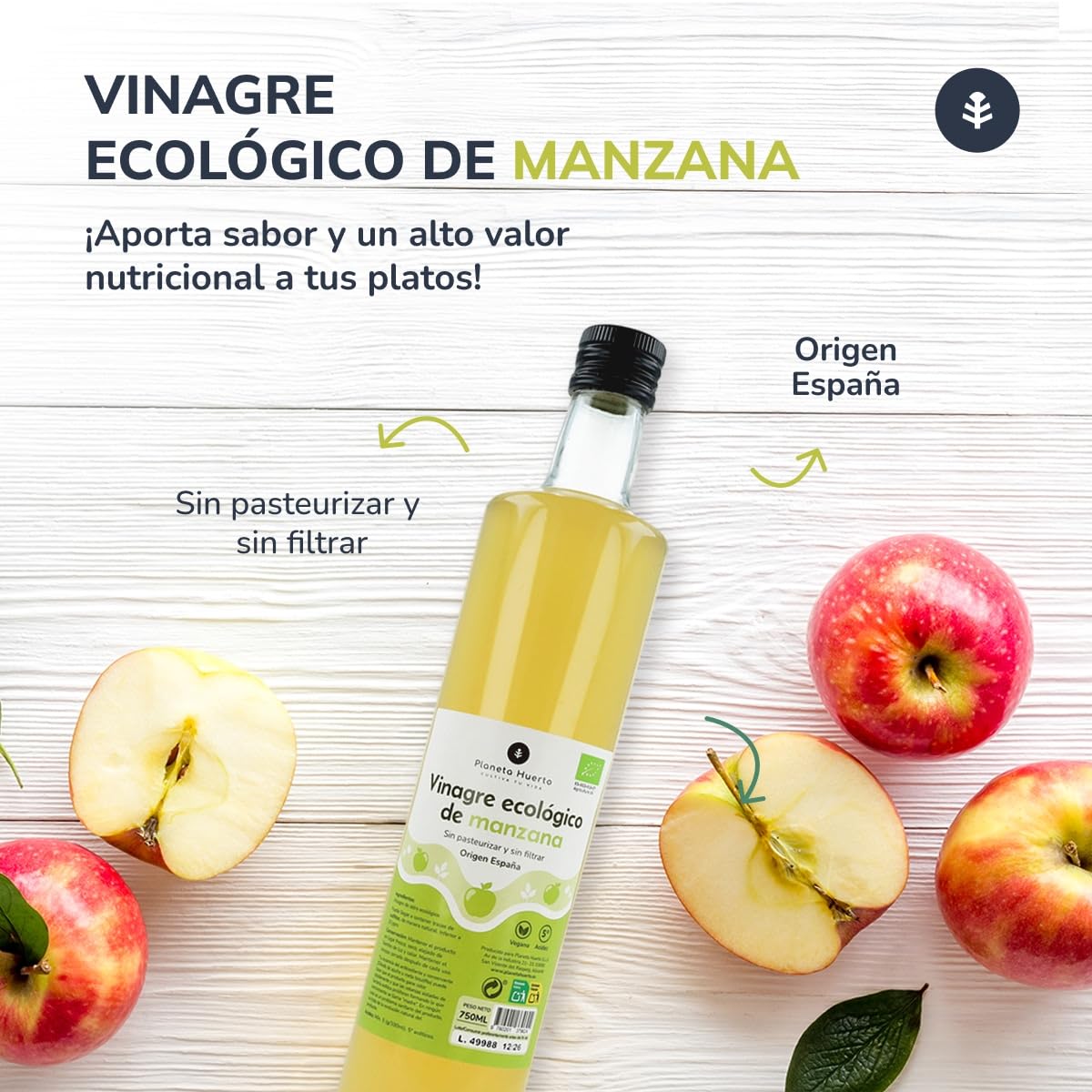 Planète potager | Lot de 3 vinaigre de pomme bio non filtré 750 ml – Vinaigre de pomme 100 % naturel, riche en enzymes et probiotiques pour améliorer la digestion et la santé générale
