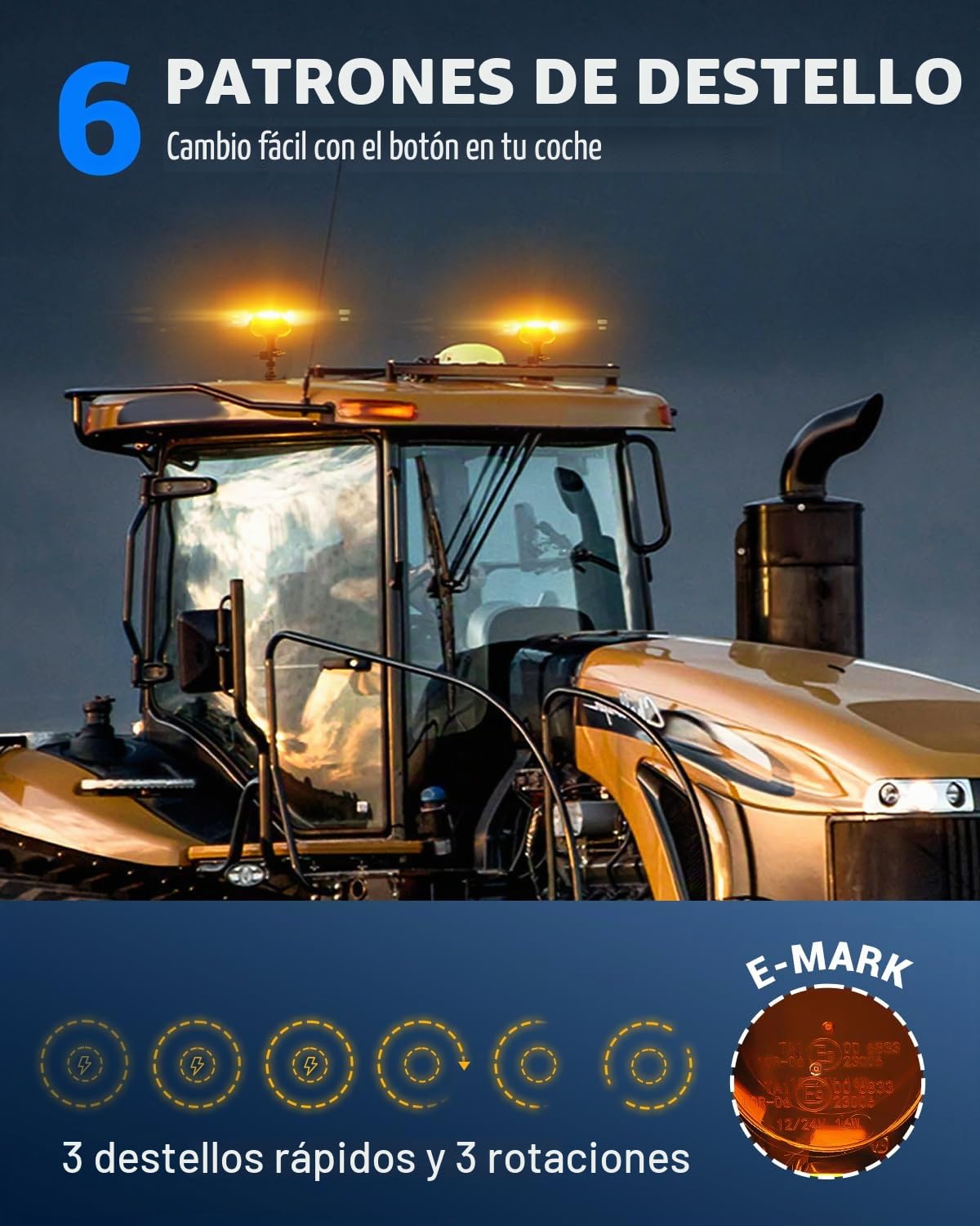 SUPAREE Rotativo Luz LED de Advertencia Rotativo LED Emergencia Rotativo Tractor 12V 24V Ámbar E9 6 Modos de Flash IP67 Impermeable para Camion Vehículo Remolque