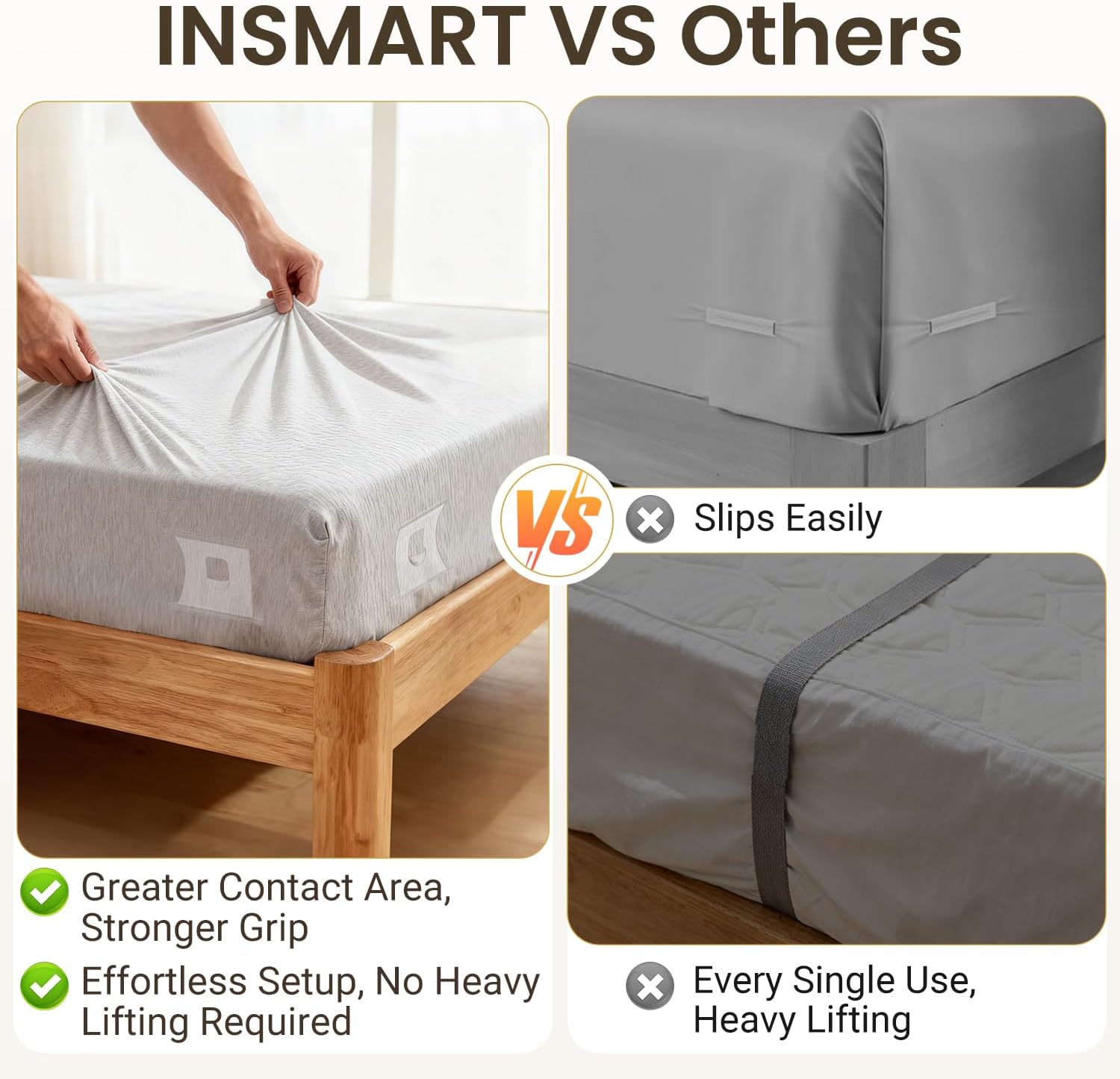 INSMART Sheet Holders - Bed Sheet Holder for Corners & Sides, Strong Elastic Sheet Straps & Grippers. Secures Fitted Sheet for Universal Fit Bed, Keep Sheets Tight All Night (Sheet Holders)