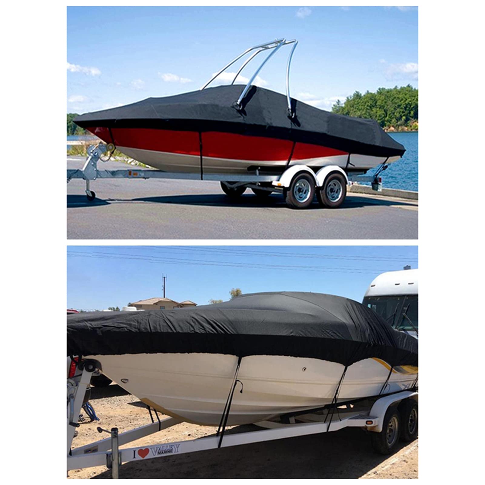 LDIW 11-27ft Bootspersenning 210D Oxford Gewebe Boot Abdeckplane Wasserdicht Staub Schutz Cover für V-Hull Tri-Hull Runabouts Und Bassboote, Schwarz,21 to 23FT: 883x550cm