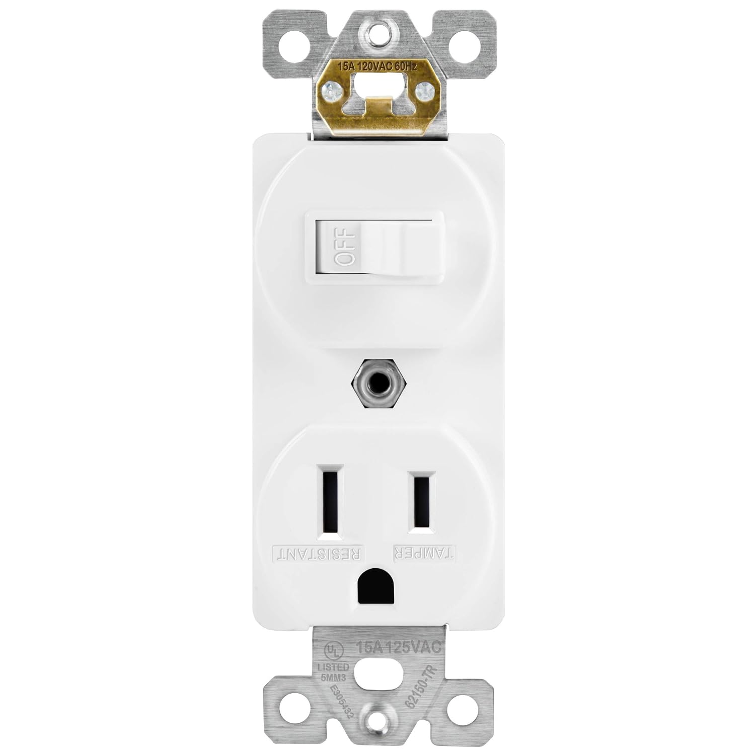 ENERLITES Combination Single Pole Toggle Switch 15A/120VAC and Tamper-Resistant Receptacle 15A/125VAC, Residential Grade, UL Listed, 62150-TR-W, White, 1 Pack