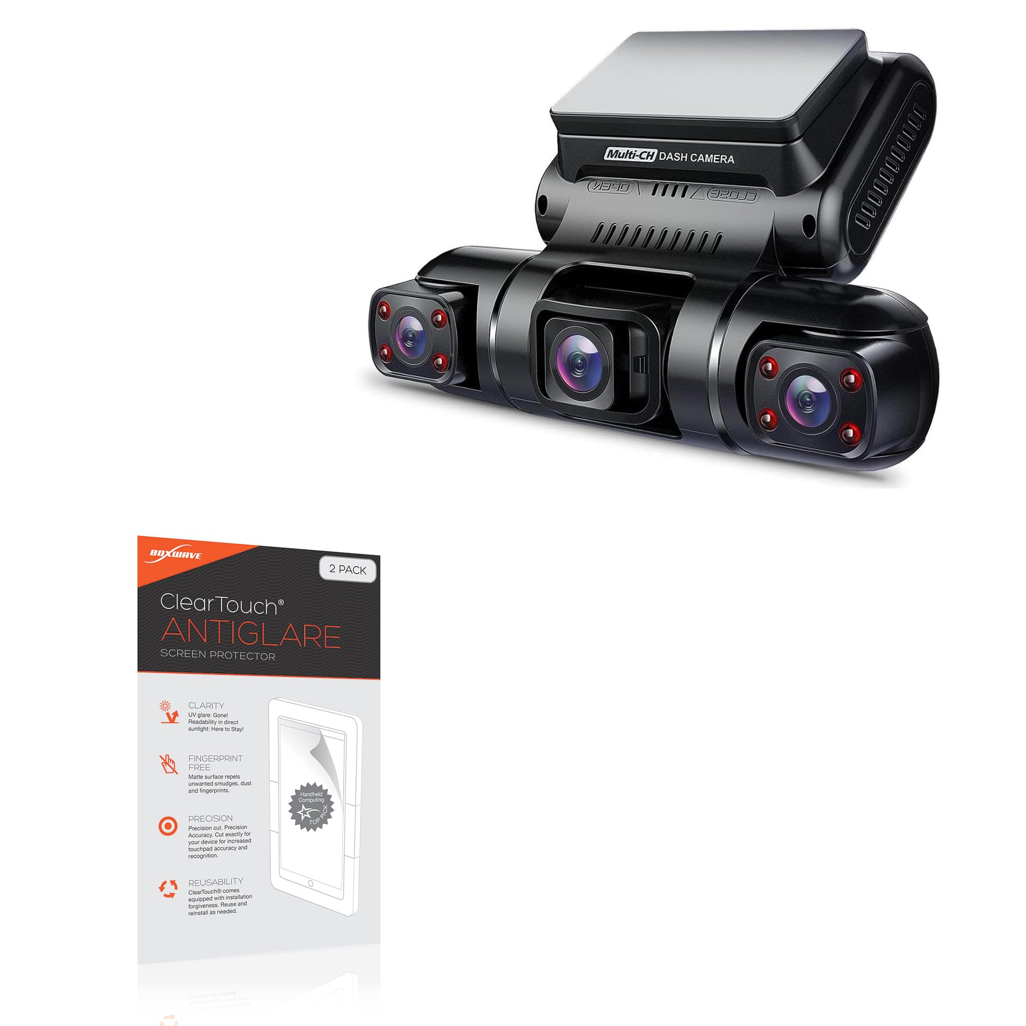 BoxWave Screen Protector Compatible with PRUVEEO D90-4CH Dash Cam - ClearTouch Anti-Glare 2-Pack Anti-Fingerprint Matte Film Skin