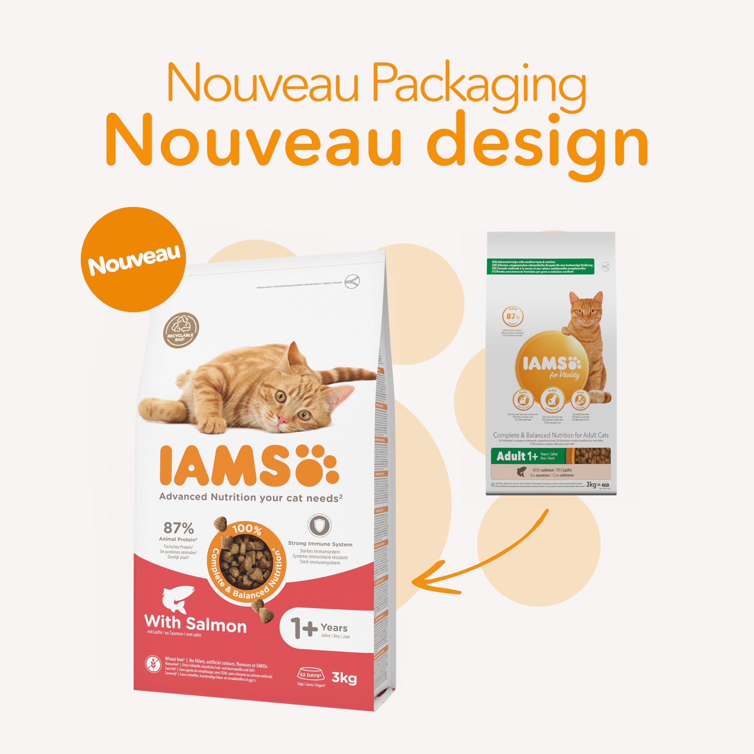IAMS Croquette au Saumon pour Chat Adulte 3 kg