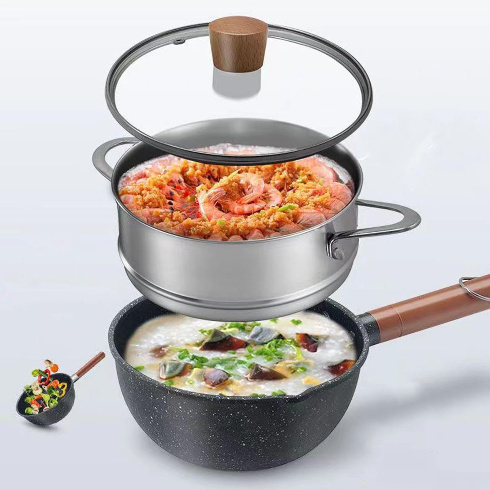 Cacerola de cocina antiadherente de doble cara para verter utensilios de