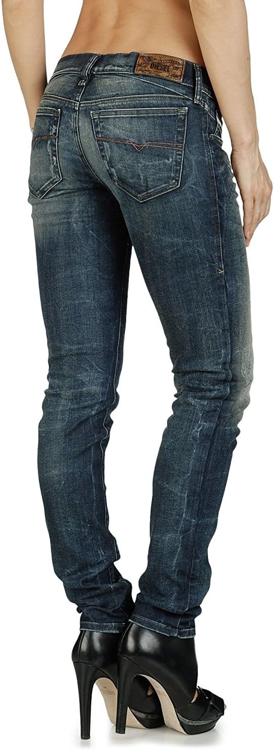 Diesel Women's Getlegg 0808V Skinny Straight Leg Distressed Dark Denim Jeans (25W x 30L, Denim)