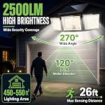 Solar Motion Sensor Light Outdoor, 2500LM 286 LED Solar Outdoor Lights with Power Display & Mode Indicators - 6500K Adjustable 3-Head Flood Light, IP65 Waterproof for Garden, Garage, Yard - 2 Pack