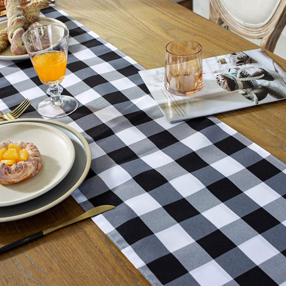 Tapetes para Mesa,Camino De Mesa De Arpillera Caminos De Mesa Navideños Mesa Clásica A Cuadros En Blanco Y Negro para Sala De Estar Mesa De Comedor De Navidad Fiesta Decoración Navide