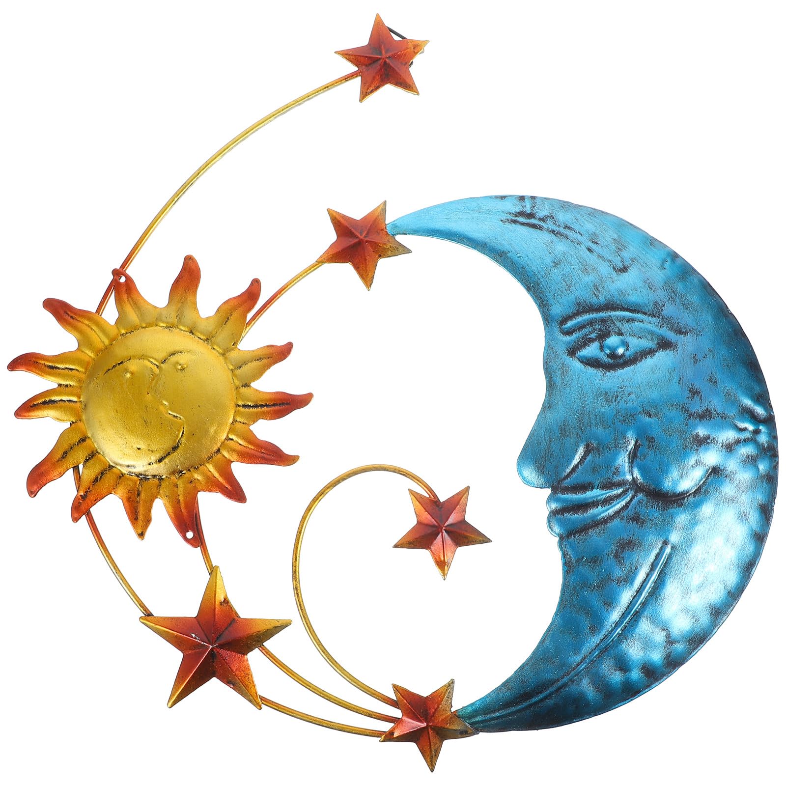 Zerodeko Mosaico de luna creciente y sol, luna, sol, estrellas, decoración de pared de metal, luna, sol, estrellas, decoración de pared para interiores y exteriores (color mixto)
