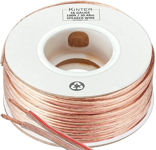 Kinter Cable 100ft 16Gauge Audio Stereo Speaker Wire Cable, 100 Feet, 30.48 Meters