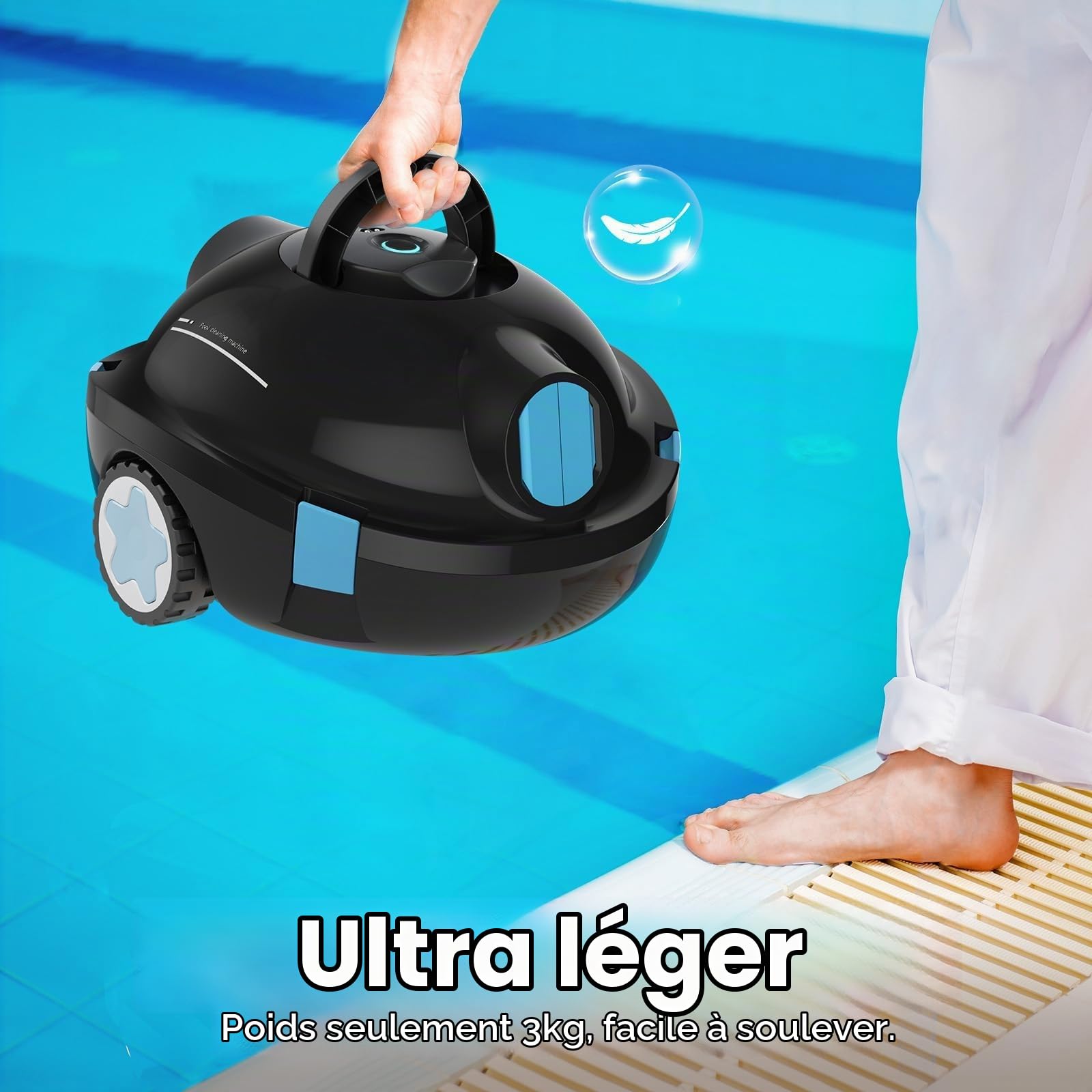 Robot Piscine, Robot Piscine sans Fil Y10 | Aspirateur Automatique et Puissant, 130 Minutes d'Autonomie & Auto-Stationnement, Conçu pour Bassins Enterrés et Piscines à Fond Plat jusqu'à 110 m²(Noir)