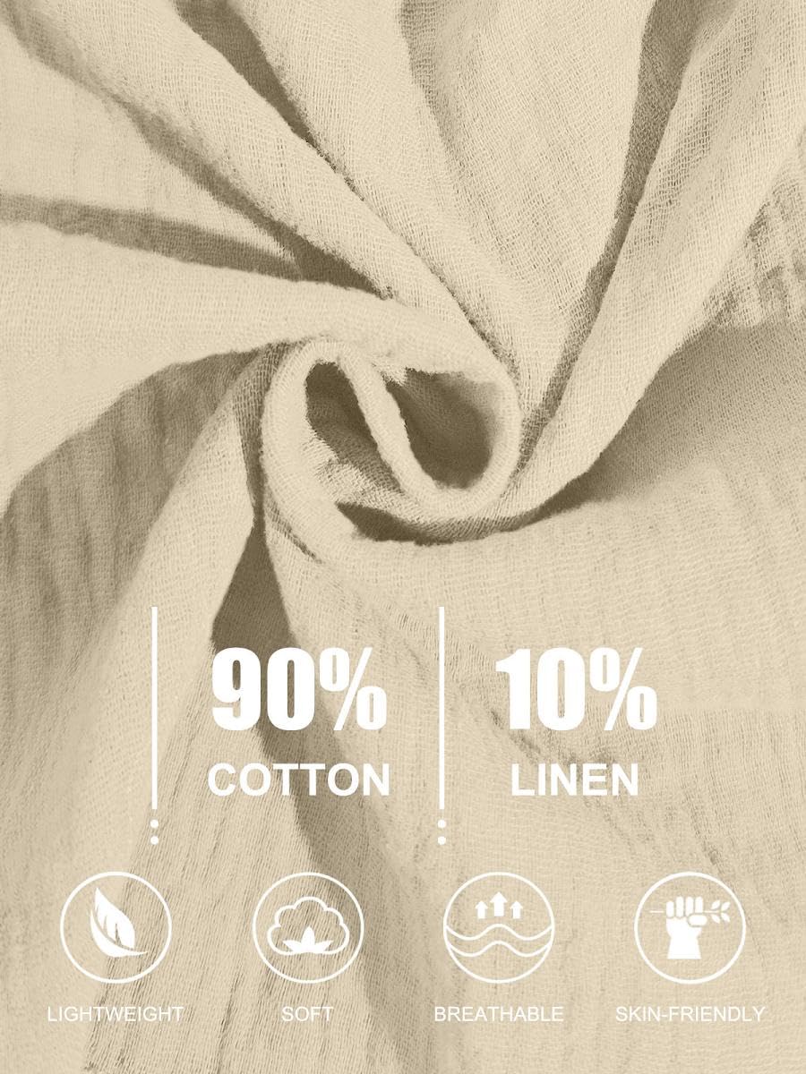 Completo da Donna in Cotone e Lino 2 Pezzi Camicia a Manica Lunga con Bottoni Pantaloncini Corti a Vita Alta Eslatica con Coulisse Casual Completi Spiaggia Lavoro Vacanza