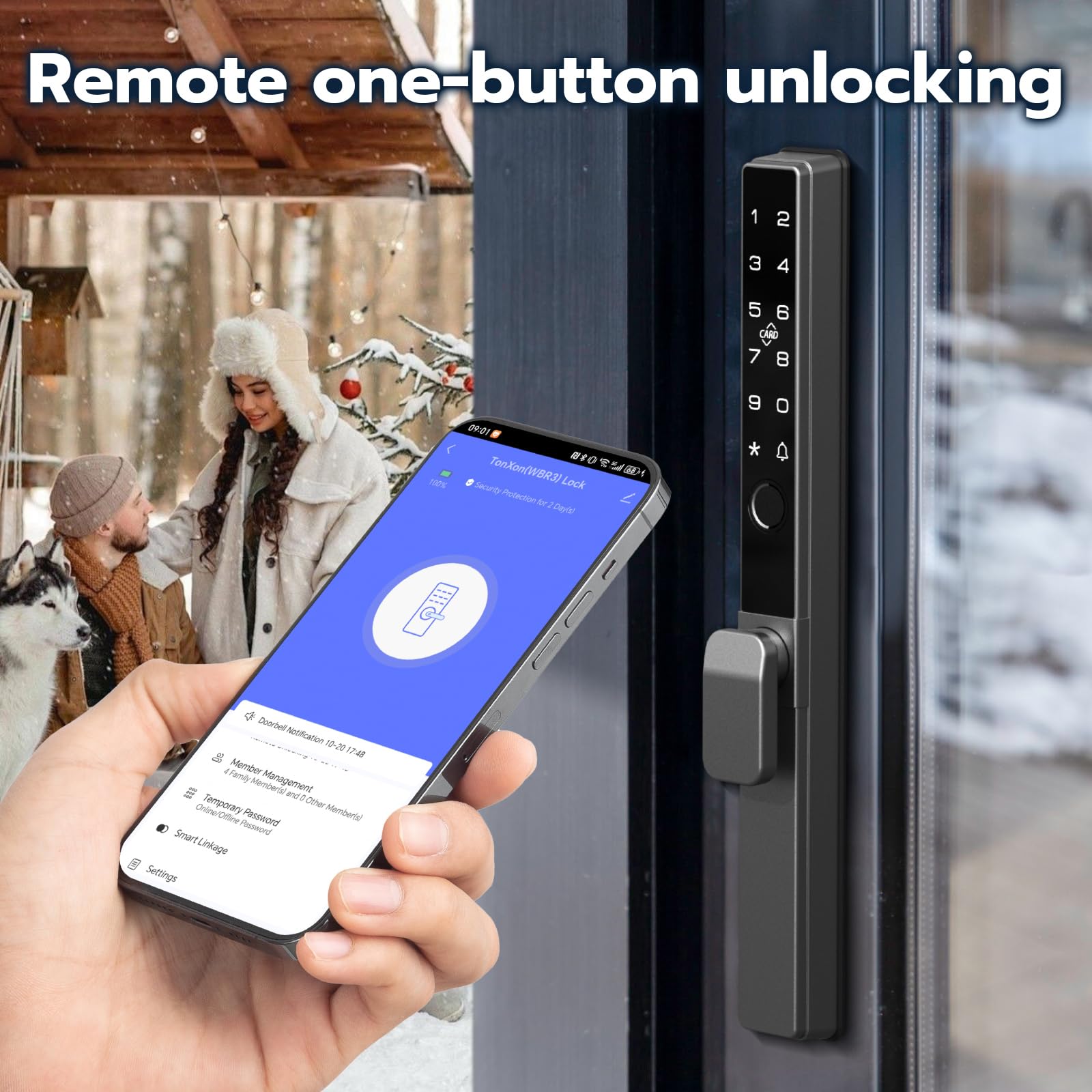 Eseesmart Cerradura de puerta corredera, cerradura de puerta inteligente con teclado RFID de huellas dactilares, control de aplicación Bluetooth, código digital biométrico electrónico, puerta de patio