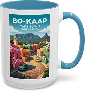 Toy Fan TV Bo-Kaap Cape Town Travel Art Mug – Colorful District Illustration Coffee Cup, 11oz & 15oz