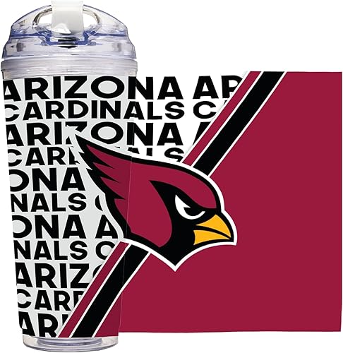 Miniatura 42 de Rico Industries NFL Football - Vaso de acrílico de 24 onzas con tapa con bisagras, vaso de doble pared con licencia oficial para fanáticos de la NFL