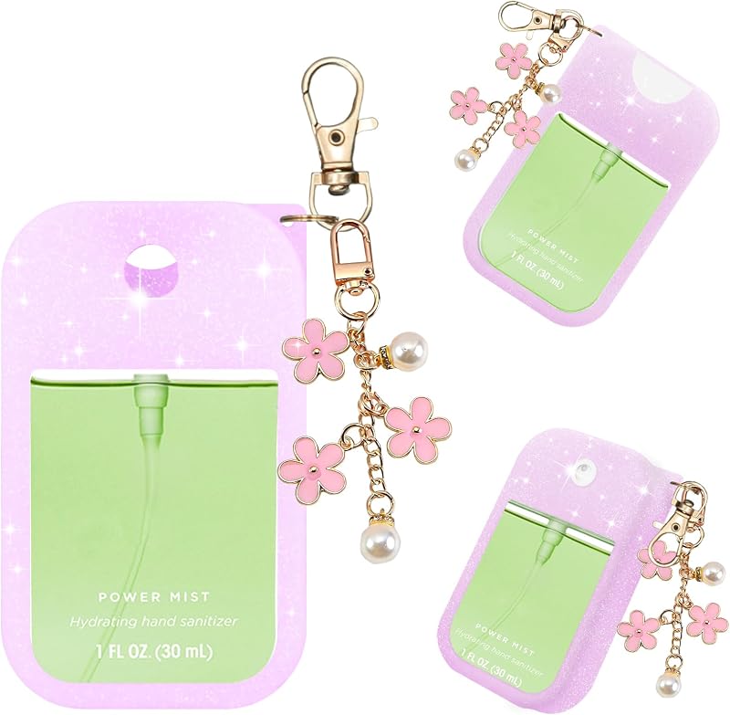 Capa de silicone compatível com Touchland Hand Sanitizer Spray Mist 30 mL com chaveiro de flor