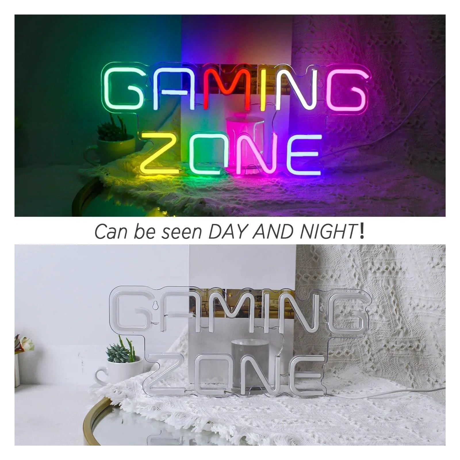 Insegna al Neon Gaming Zone Insegna Al Neon Con Lettere Colorate Luce Dimmerabile Per Sala Giochi Decorazione Da Parete Per Caverna Dell'uomo Illuminata 40cmx17cm