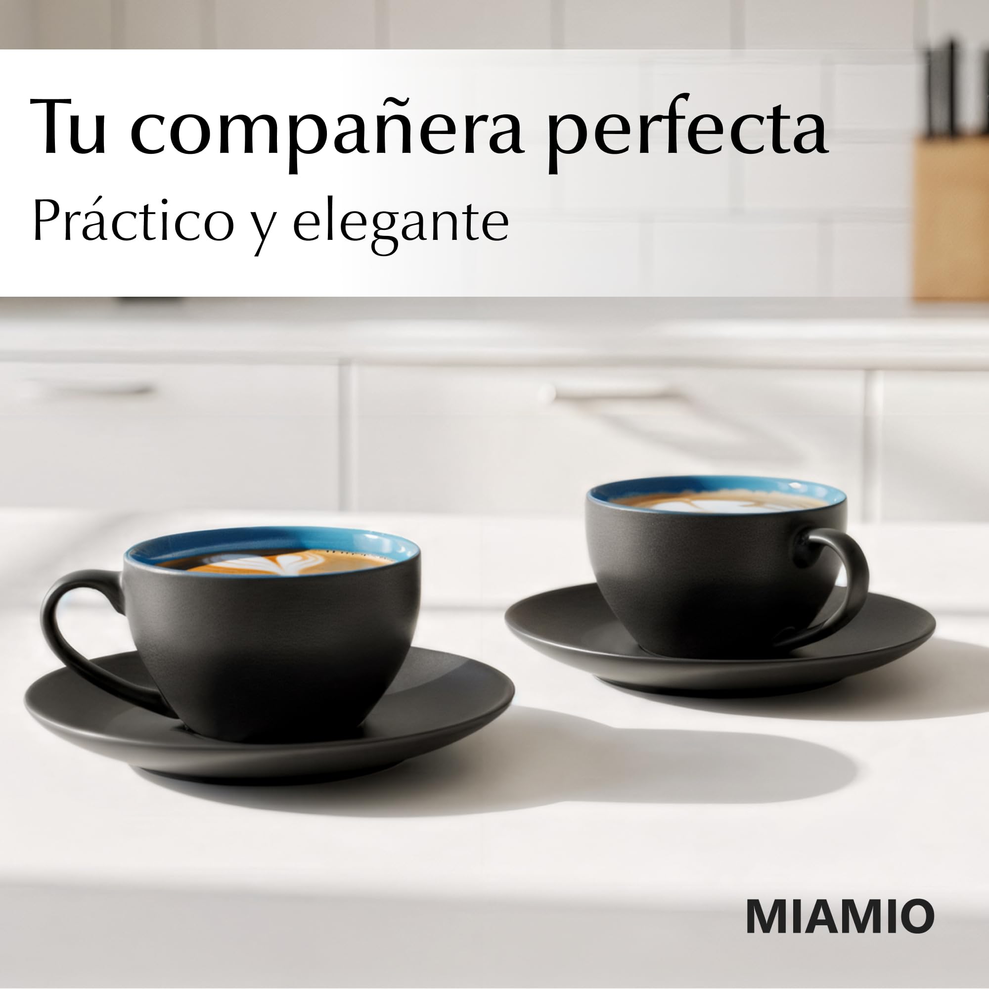 MIAMIO - Juego De Tazas De Cafe - 6 tazas de 175 ml Tazas de Cappuccino - Juego tazas de cafe Capuchino Taza Cafe - Colección Le Papillon (Azul)
