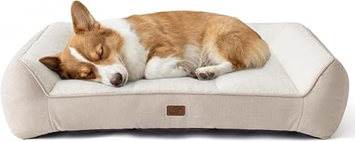 Bedsure Cama ortopédica para perros de tamaño mediano, camas extra gruesas de apoyo para perros medianos con funda impermeable lavable, cómodo sofá