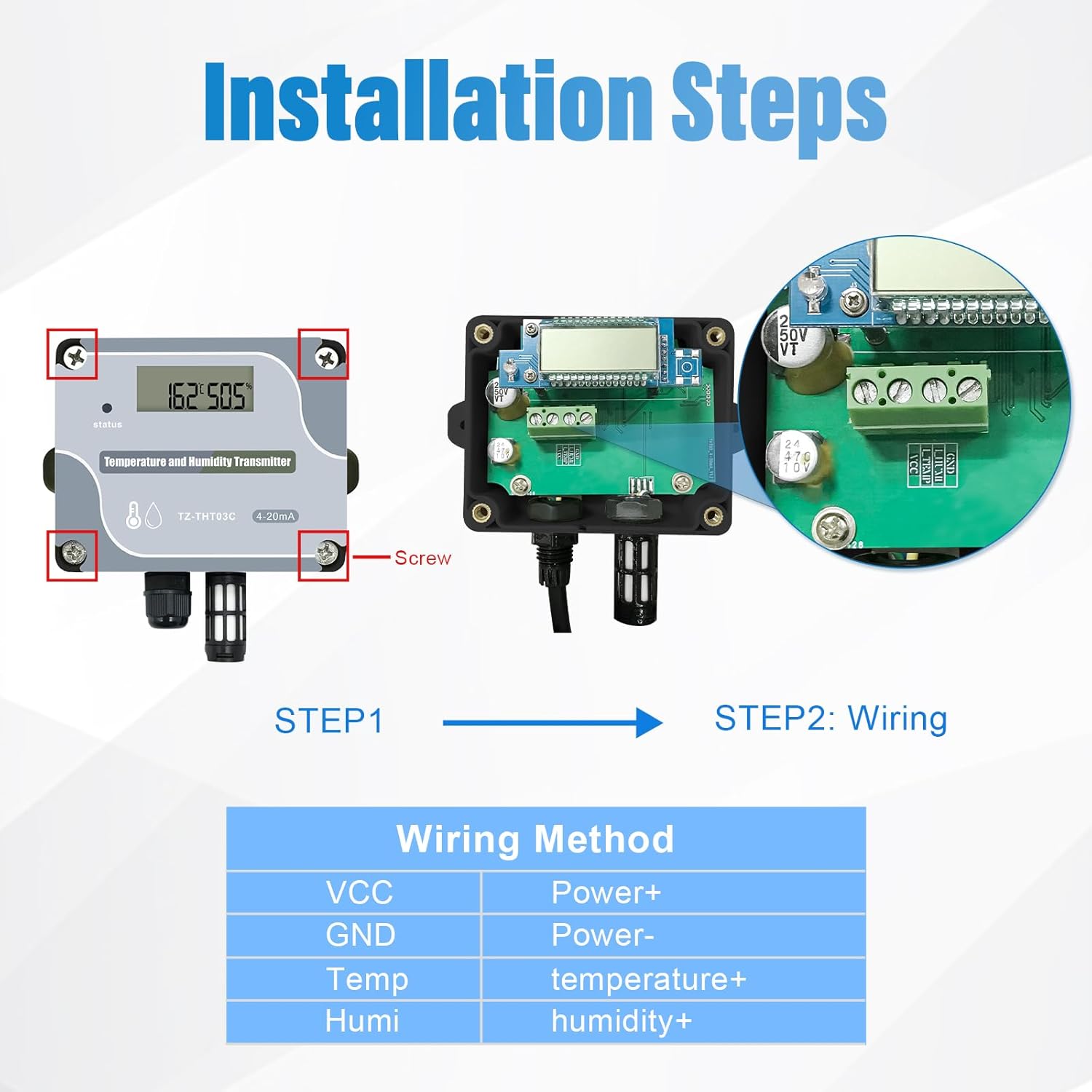 Tzone 4-20mA Temperature Humidity Transmitter,Digital Analog Temperature Transmitter Industrial Temp Humidity Sensor Collector Wall Mounted, Temp Probe Monitor for Greenhouse Environment Test Grow
