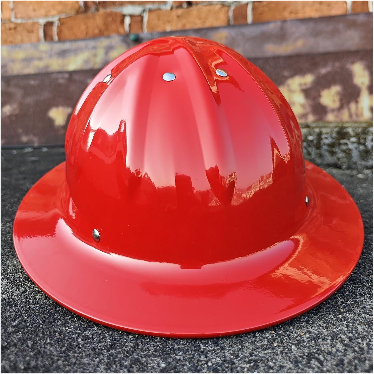 Red Aluminium Helmets Full-Brimmed High-Strength Hard Hats Hard Helmet with Removable Liner Hat with Adjustable Knob Brim 3.5 Centimetre