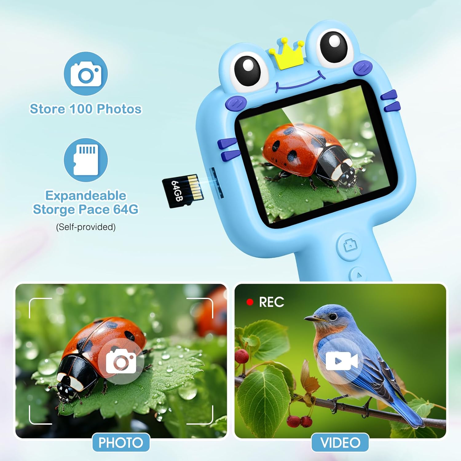 Toy Borescope Camera with Ligh for Kids - Ourdoor Educational STEM Toy Gift for 4 5 6 7 8 9 10 Years Old Boys Girls Birthday, Kids Toy Camera for Outdoor Adventures & Nature Discovery (Blue)