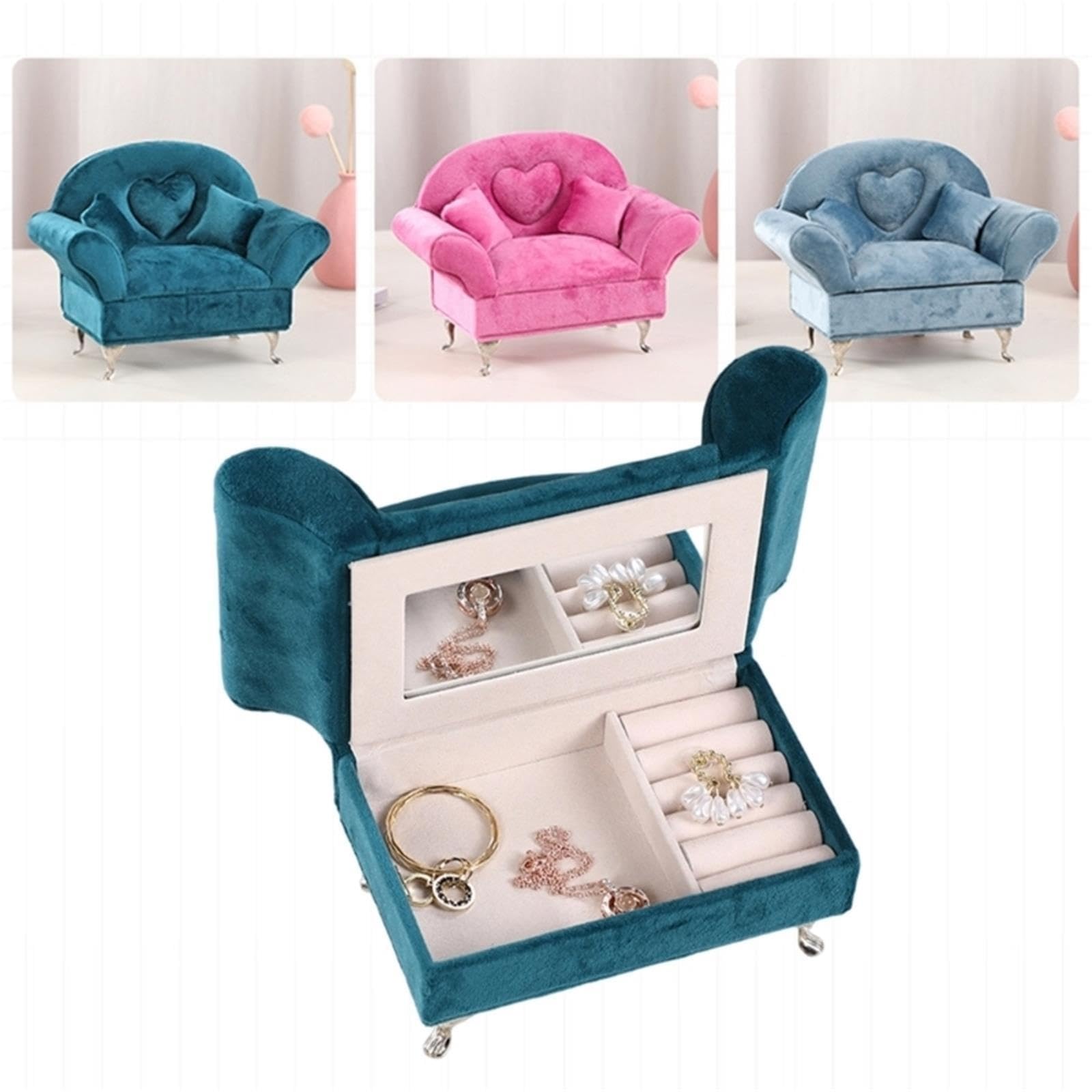 Boîte Bijoux Forme Canapé Organisateurs de bijoux en flanelle rose