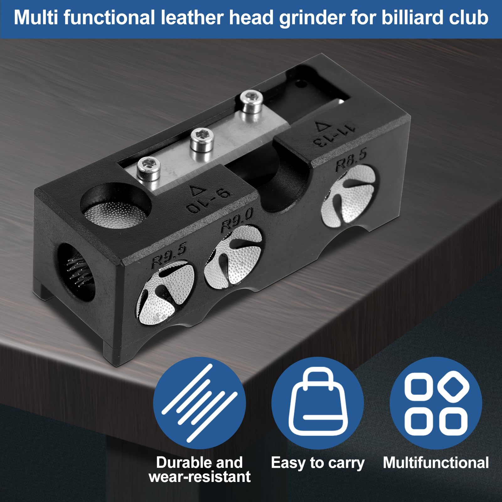 11 in 1 Aluminum Alloy Billiard Cue Tip Shaper Professional Pool Cue Tip Repairer Aluminum Alloy Billiard Stick Tip Repair Tool with Wrench Portable Pool Cue Accessories for Shaping Cue Tip Tips