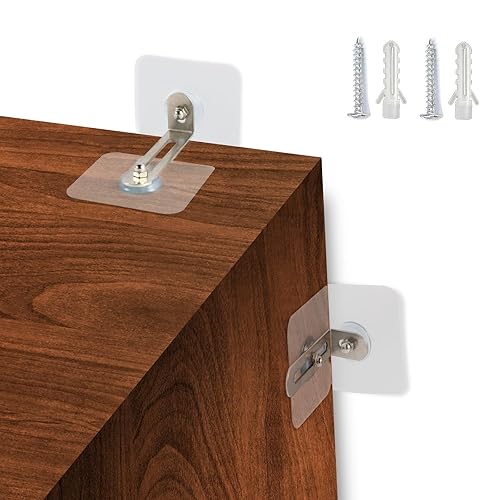Anclajes adhesivos de pared para muebles (10 pares), kit de correas antipunta para muebles a prueba de bebés, estantería segura, armario a pared