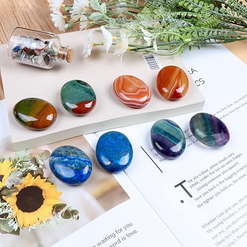 Miniatura 5 de Hxswkk Juego de 3 piedras para pulgar piedras de palma piedras y cristales tallados a mano piedras preciosas pulidas de citrino decoración de