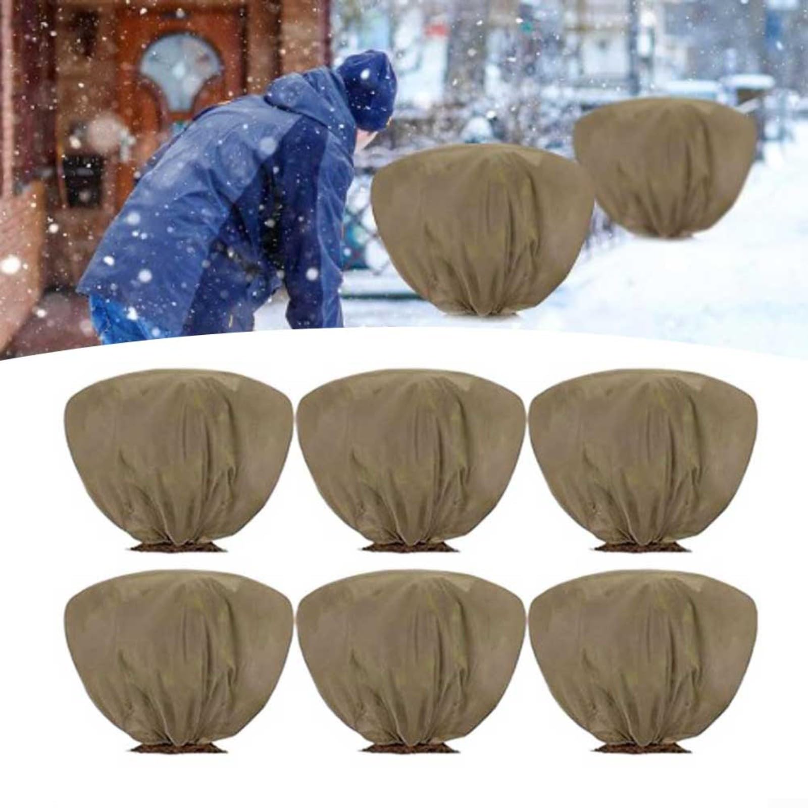 FACAIIO Copertura invernale per piante antigelo, 60 x 90 cm, con coulisse, per piante in vaso, arbusti e alberi giovani, in tessuto non tessuto traspirante (confezione da 6) (12 pezzi)