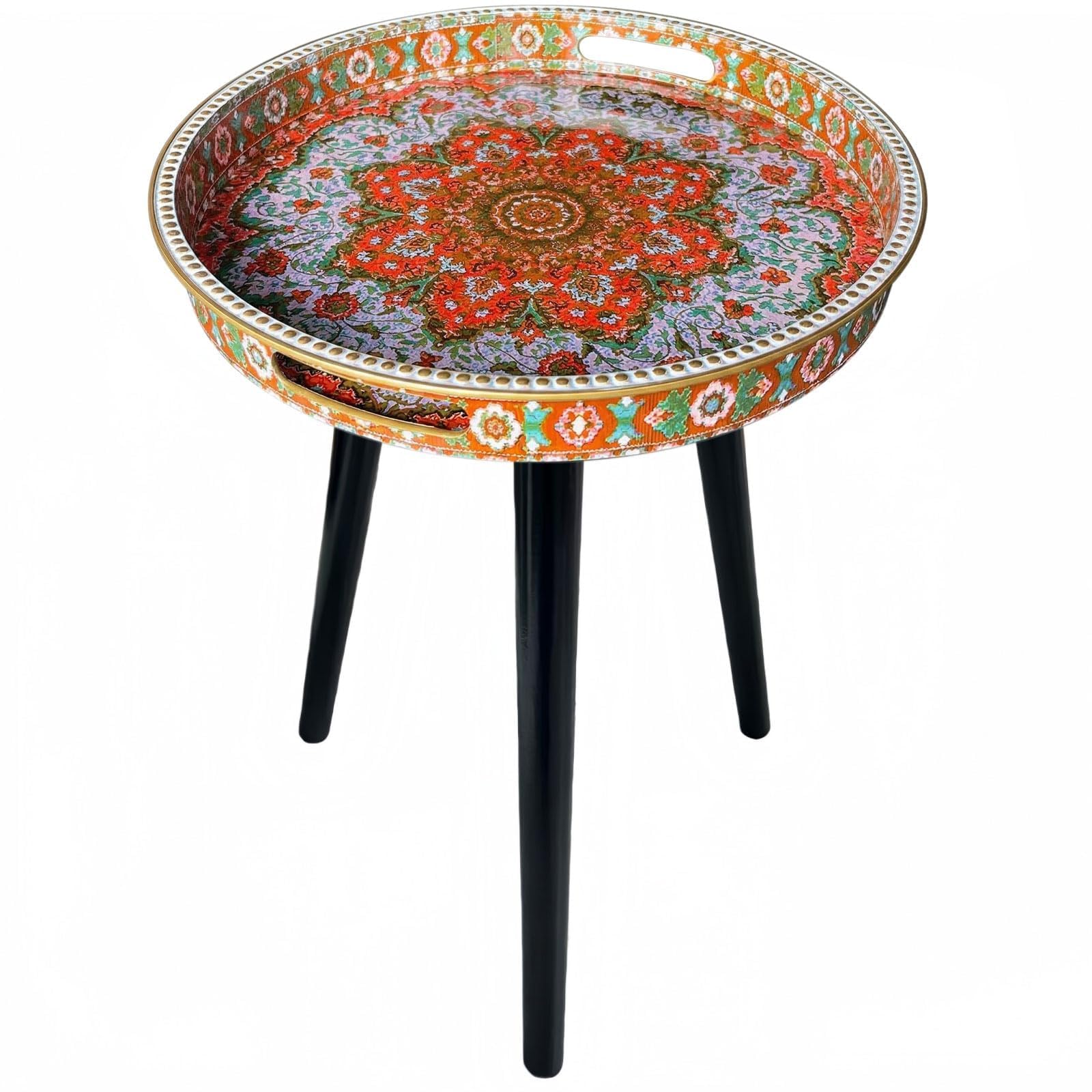 Simmer Stone Round Indoor Side Tables with Detachable Wooden 3 Legs, Versatile Tray Table, Perfect For Round Coffee Table Tea, and Relaxation Time 17.7 Inch (Dot Orange Red Lotus) — image 1