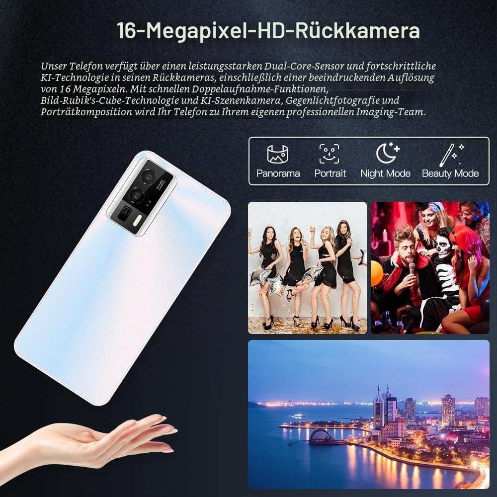 4G Smartphone Without Contract, 4GB RAM + 32GB ROM/256GB, 6.56 Inch HD Screen, 5000 mAh Android 12.0 OS, 13MP Camera, Dual 4G SIM/Face ID Unlock/OTG (White)