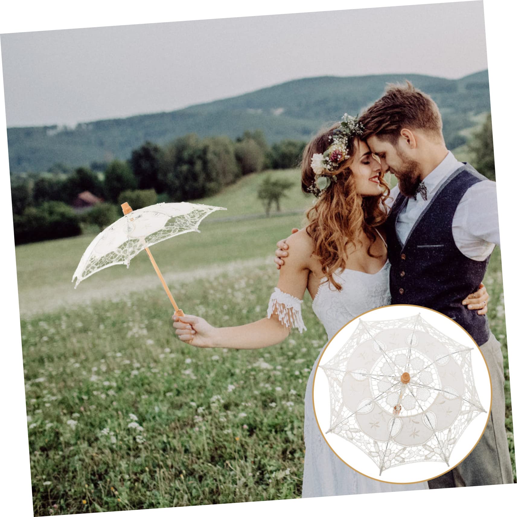 VALICLUD 3pezzi Ombrello Pizzo Elegante Per Matrimonio e Performance Teatrali Ombrellino Decorativo Leggero e Portatile Per Sposa e Foto Manico Ergonomico