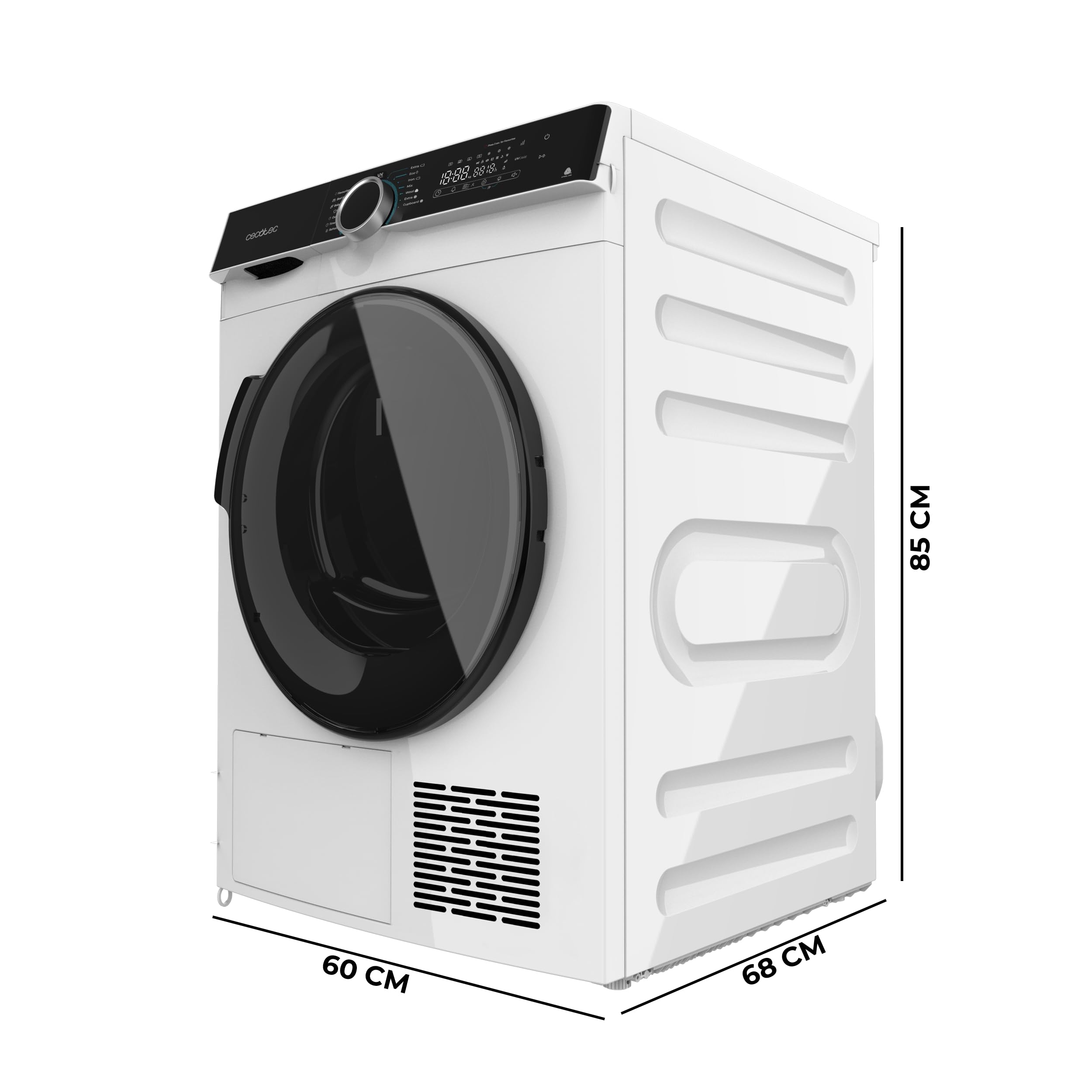 Cecotec Sèche-linge à Pompe à Chaleur 10 kg Bolero Dresscode Dry 10505 Inverter, Classe Équivalente A+++, 14 programmes, Fonctions comme UV Care, Repassage Facile, Certification Woolmark, Blanc