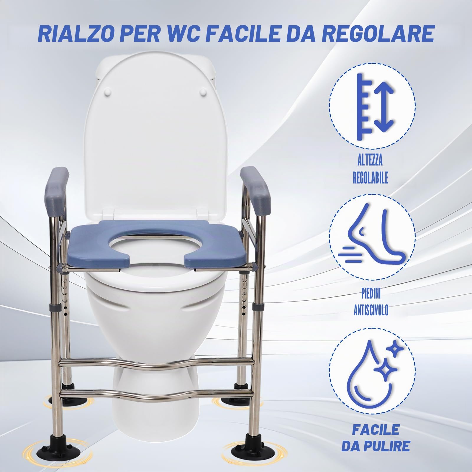 Rialzo Per Water Per Anziani, Sedia WC Regolabile In Altezza. Alzawater Per Protesi Anca. Altezza 64-74 Cm, 48 x 38 Cm, Adatto Ad Anziani, Donne Incinte E Persone Con Mobilità Ridotta.
