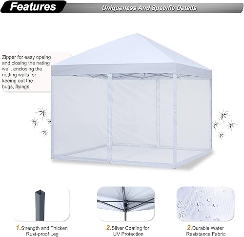 Miniatura 4 de ABCCANOPY Tienda de campaña desplegable fácil para exteriores con pared de red, 10 x 10 pulgadas, color blanco