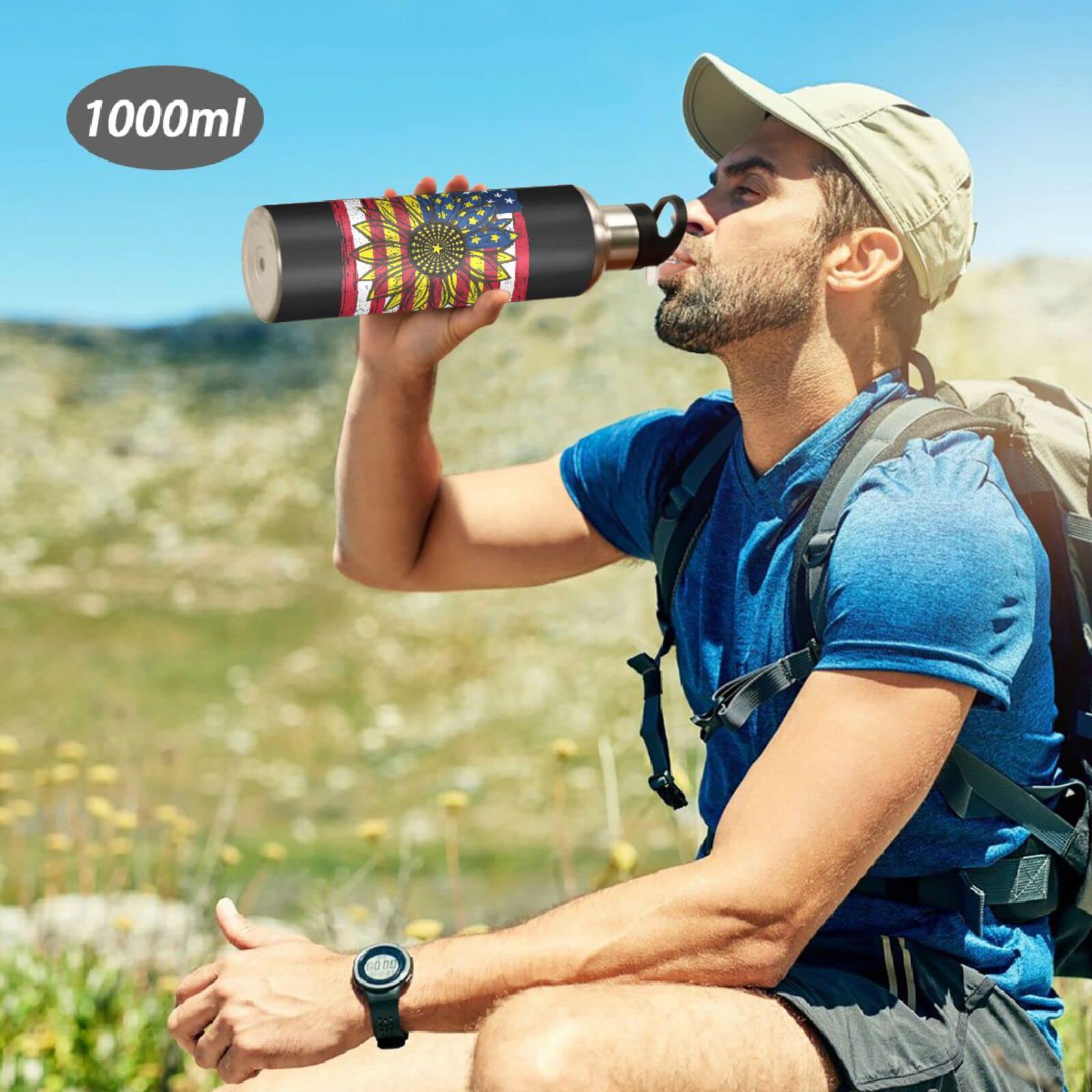 Borraccia sportiva isolata sottovuoto con manico in acciaio inox brocca d'acqua con cannuccia per corsa bicicletta viaggio palestra all'aperto doppia parete termica a prova di sudore caldo e freddo 34