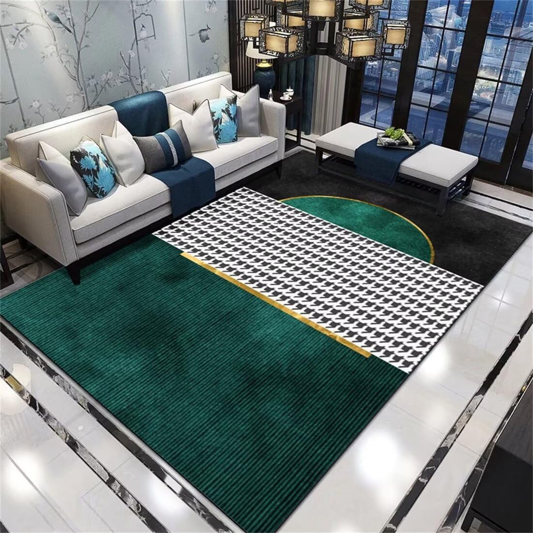 Tapis bébé lavable XXL vert et jaune fini les taches dans le salon