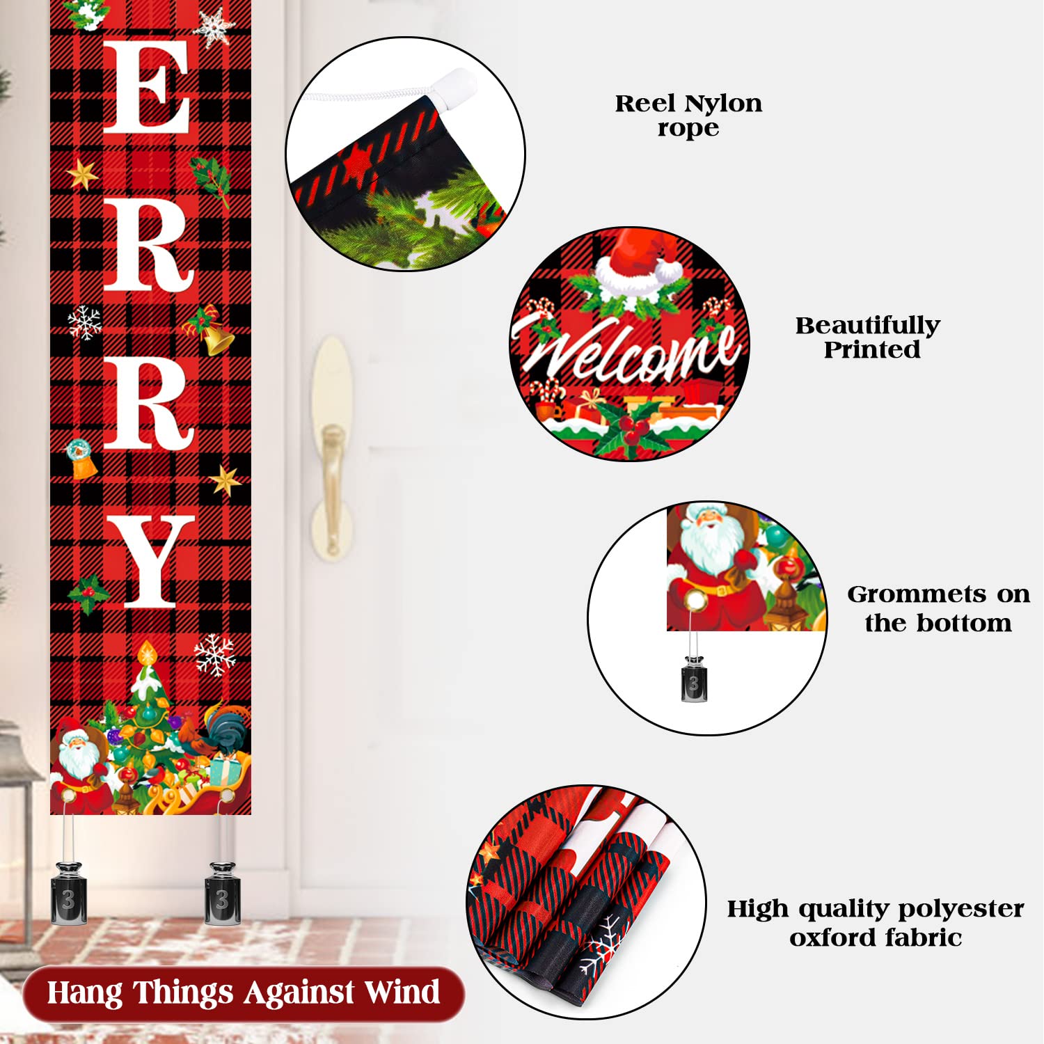 Outdoor Plaid Xmas Decorations - Merry Christmas Banner, Porch Signs, Waterproof Banners - Sale Clearance - Image 3