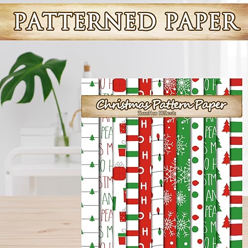 Miniatura 4 de Whaline 60 piezas de papel con patrón de Feliz Navidad, álbum de recortes HOHOHO, papel especial para árbol de Navidad, copo de nieve, papel