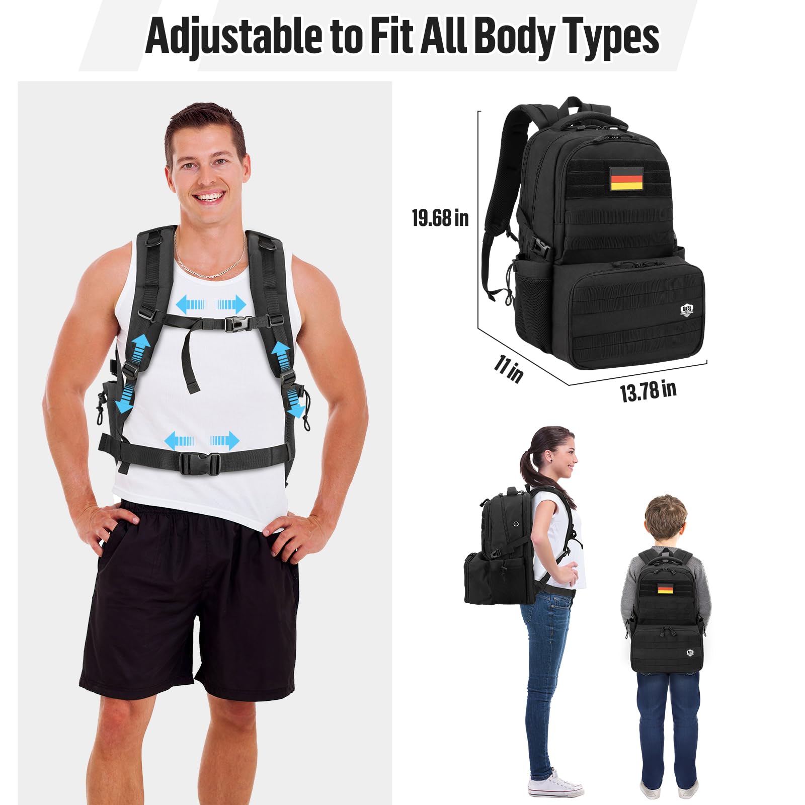 Zaino termico da uomo con contenitore per il pranzo da 6 litri: zaino da 40 l, con scomparto per computer portatile, borsa da lavoro con borsa termica per il pranzo, zaino per scuola, picnic