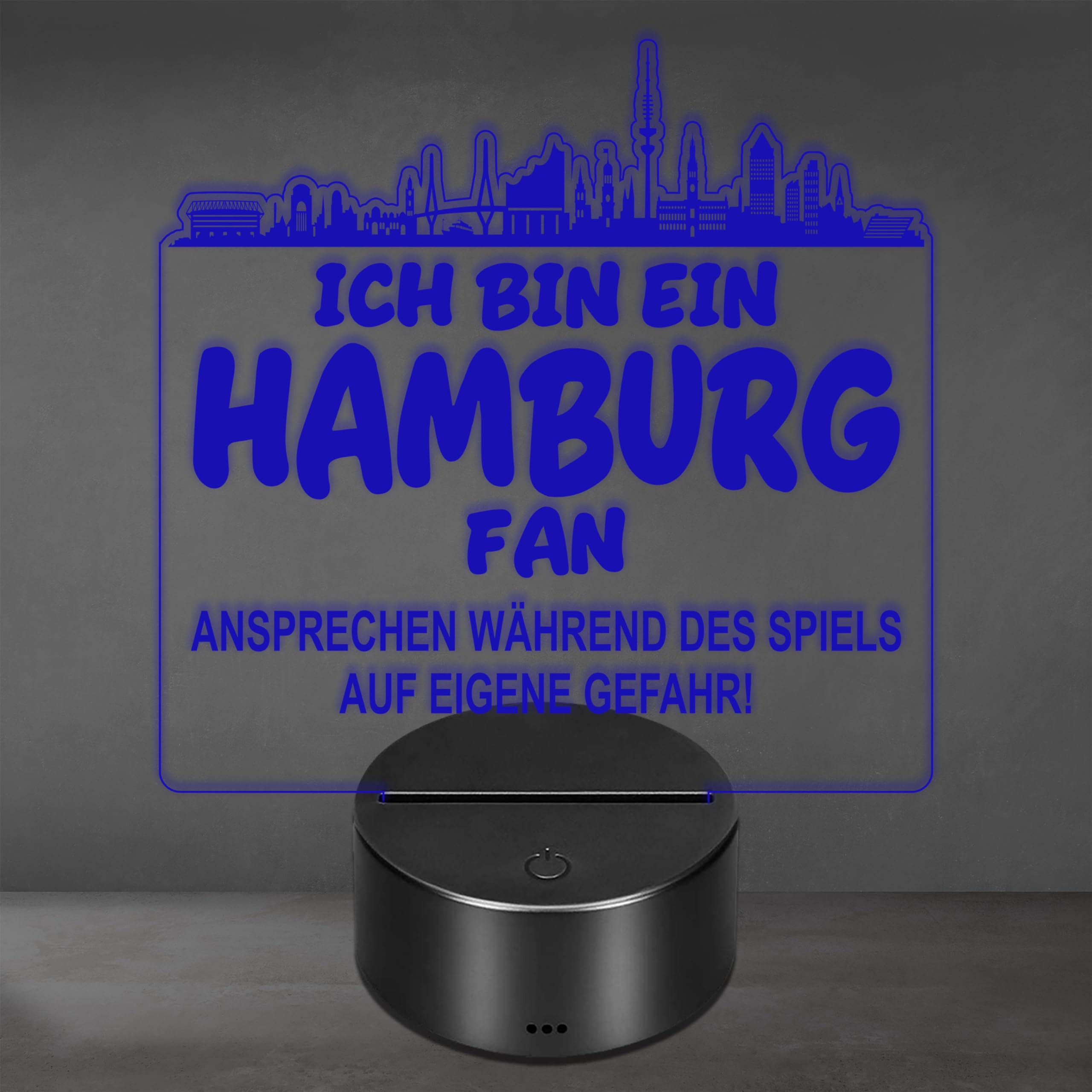 Lieblingsmensch Hamburg Fan Fußball LED Nachtlicht – 3D Skyline Design „Ansprechen auf eigene Gefahr“ – RGB Farbwechsel mit Fernbedienung & Touch – Stimmungslicht für die Man Cave – 19x23cm